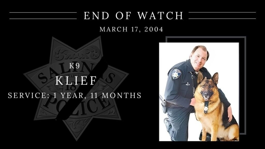 Memorial card honoring SPD K9 Klief, who died in the line of duty.